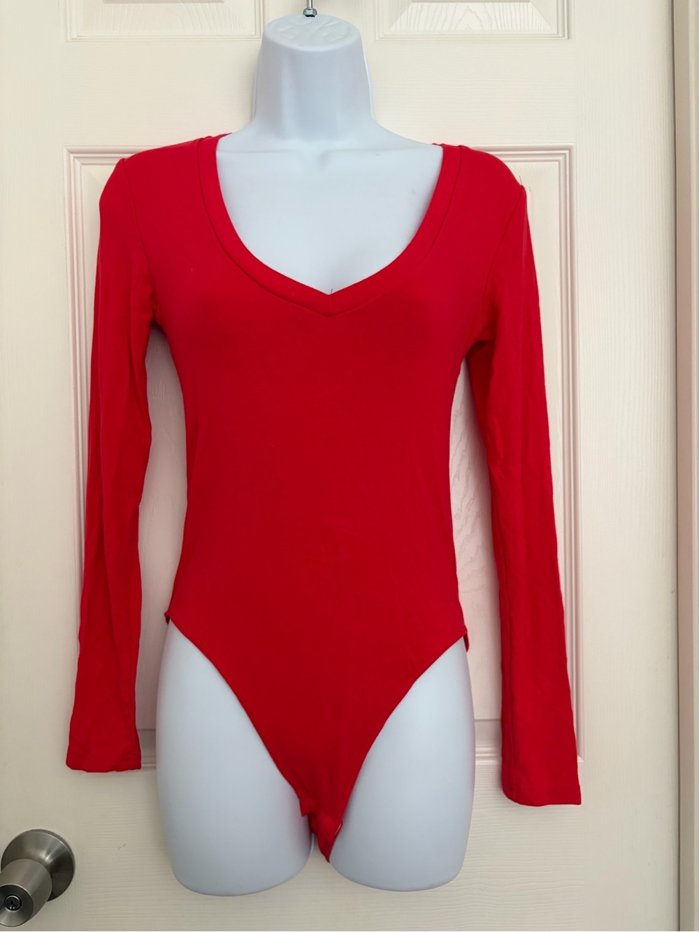 Red Long-Sleeve V-Neck Bodysuit - Women Intimates